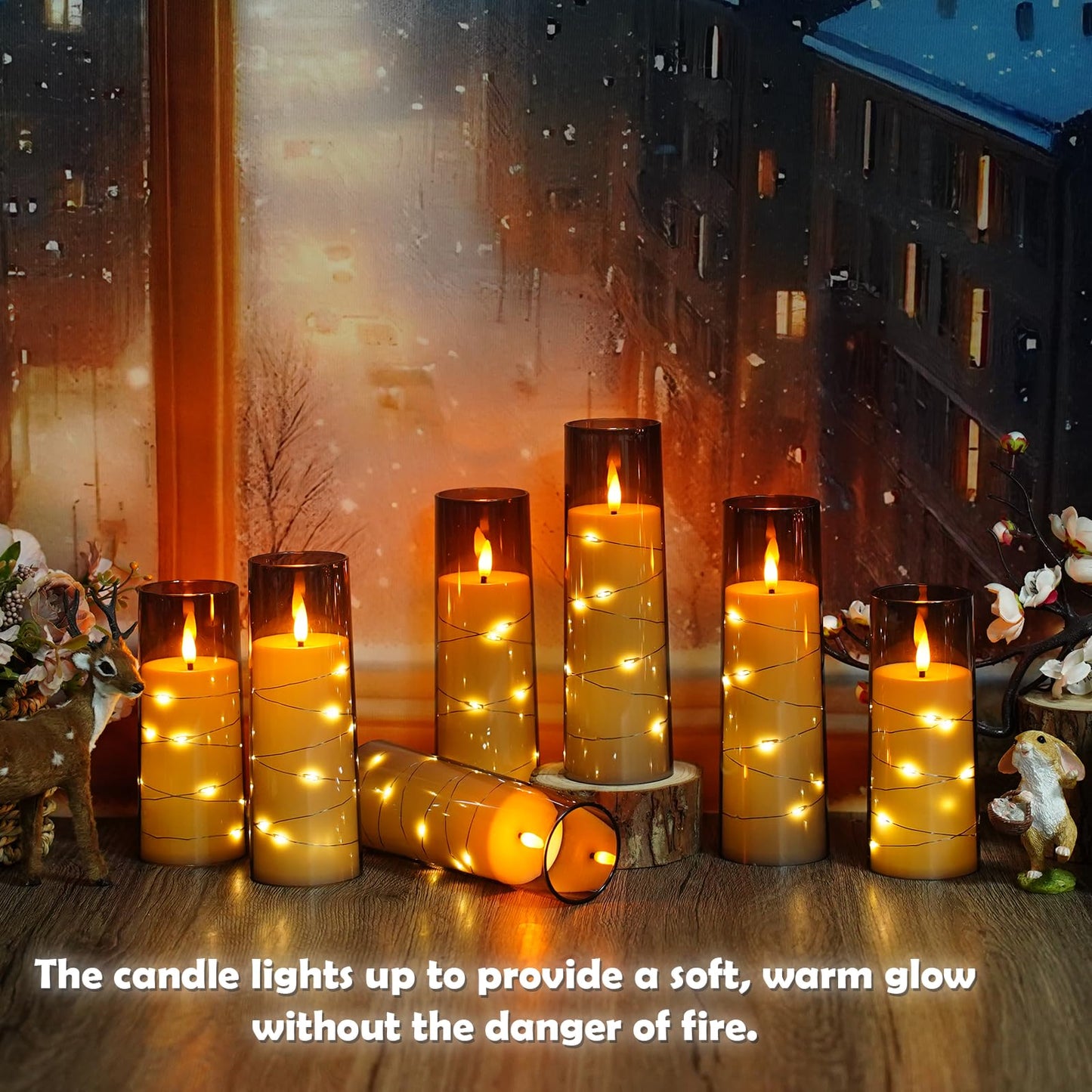 Flameless LED Candles with Timer 5 Pc Flickering Flameless Candles for Romantic Ambiance and Home Decoration Stable Acrylic Shell,with Embedded Star String,Battery Operated Candles(Grey)
