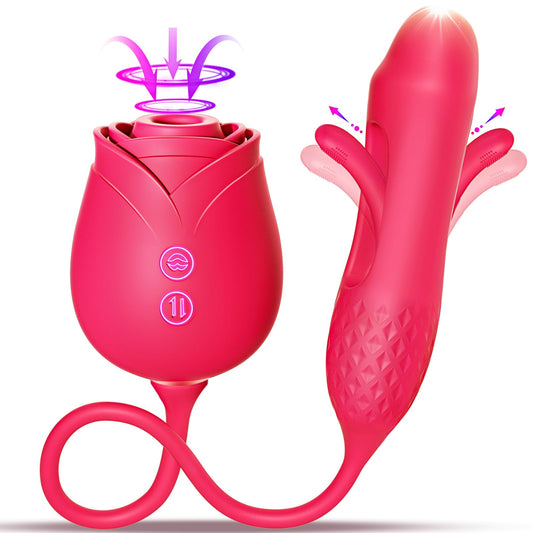 Dildo Vibrator Women Sex Toys - MOOLIGIRL APP Control Rose Sucking Vibrater & Vibrating & Thrusting Dildos for Clit Nipple G Spot Anal Stimulation, 10 Modes Tongue Sucker Adult Toy for Couples Games