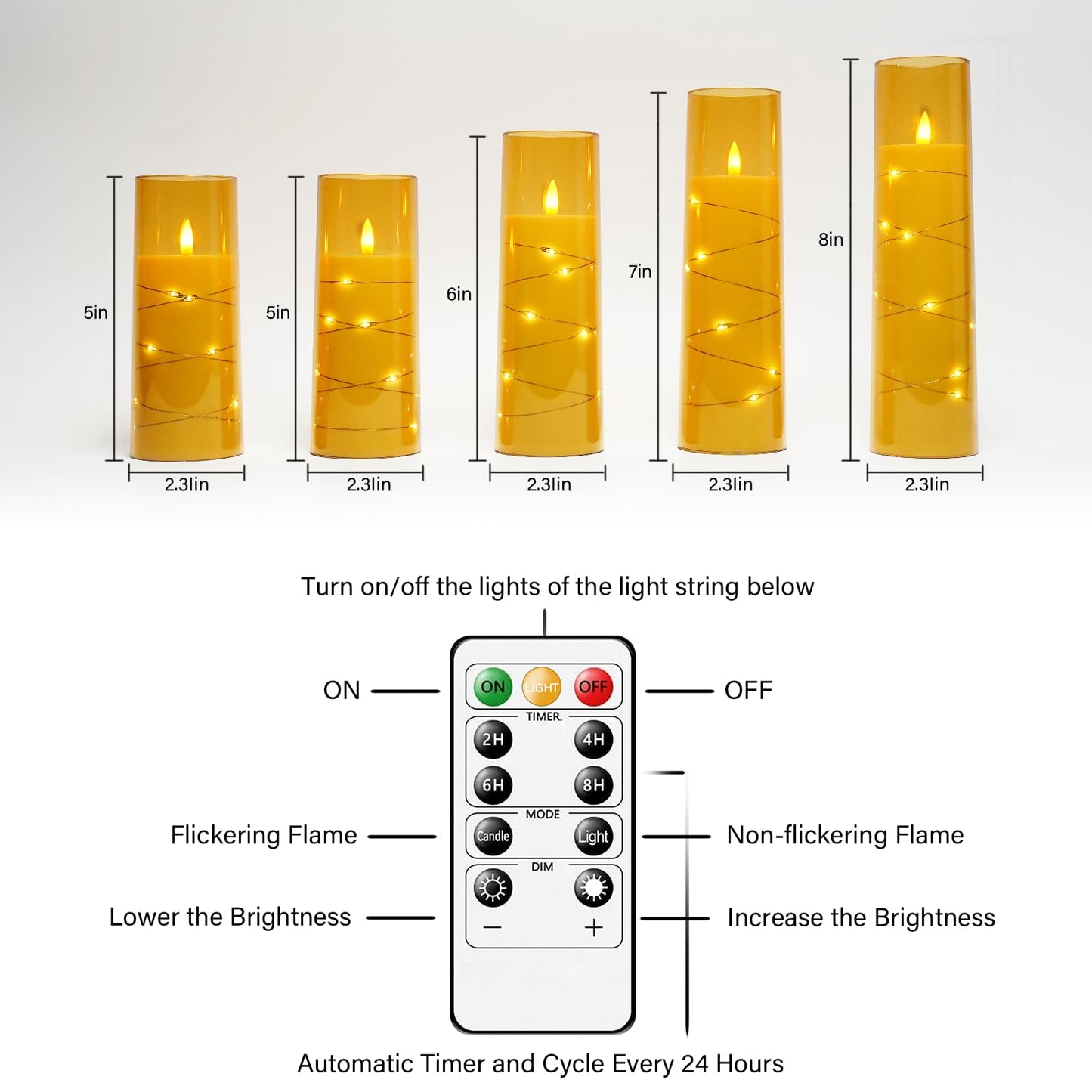 Flameless LED Candles with Timer 5 Pc Flickering Flameless Candles for Romantic Ambiance and Home Decoration Stable Acrylic Shell,with Embedded Star String，Battery Operated Candles（Grey）