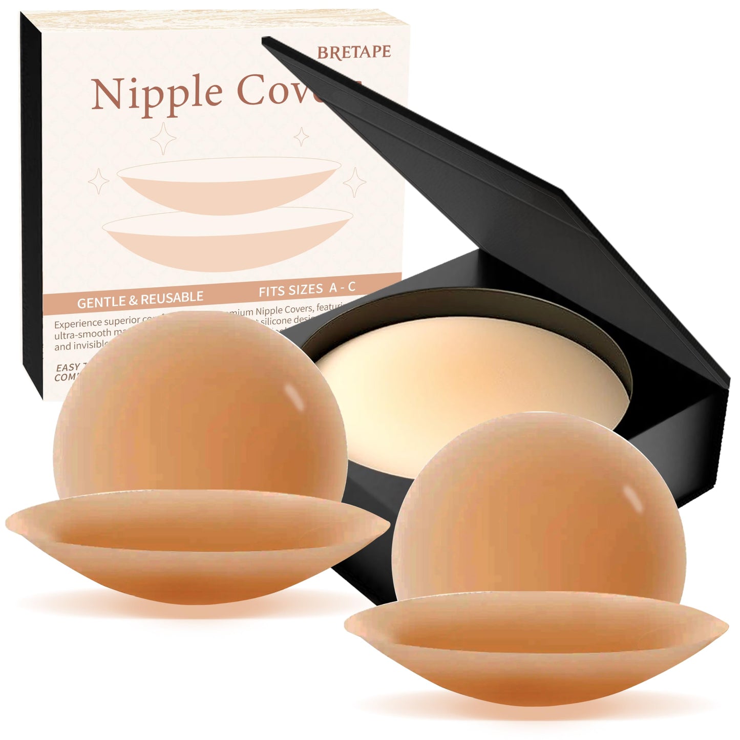 Nipple Covers for Women–2 Pairs Reusable Silicone Pasties, Adhesive&Waterproof, No Show Design with Travel Box
