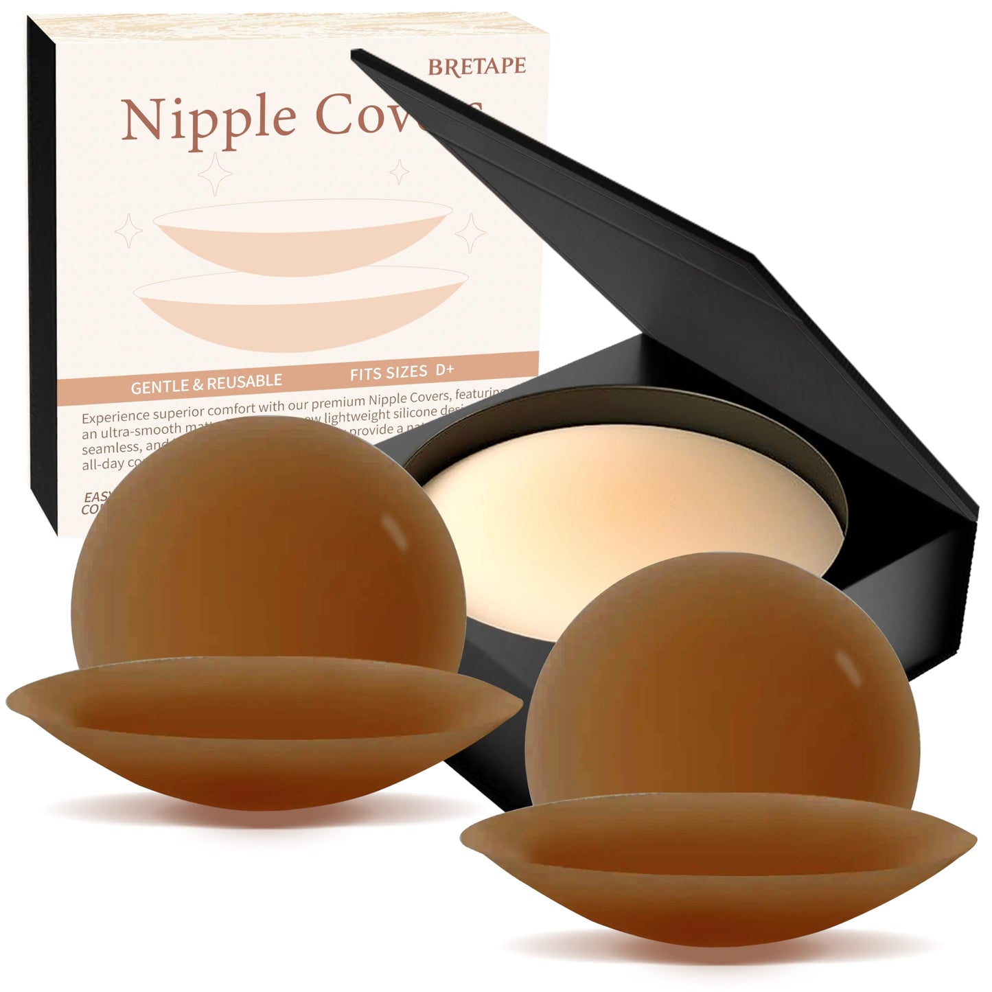 Nipple Covers for Women–2 Pairs Reusable Silicone Pasties, Adhesive&Waterproof, No Show Design with Travel Box