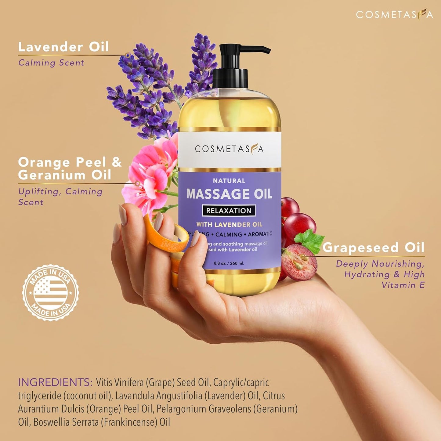 Lavender Relaxation Massage Oil with Massage Roller Ball - No Stain 100% Natural Blend of Spa Quality Oils for Calming, Aromatic, Soothing Massage Therapy