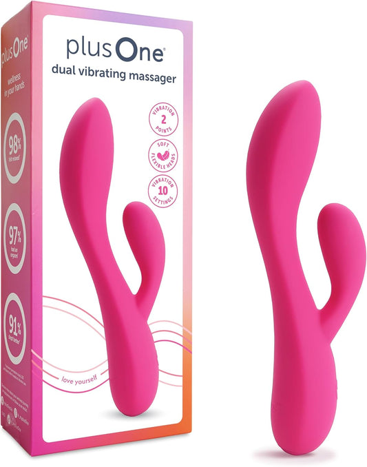 plusOne Dual Rabbit Vibrator Personal Massager, 10 Vibration Settings, Body-Safe Silicone, Waterproof, USB Rechargeable, Sex Toy for Women and Men