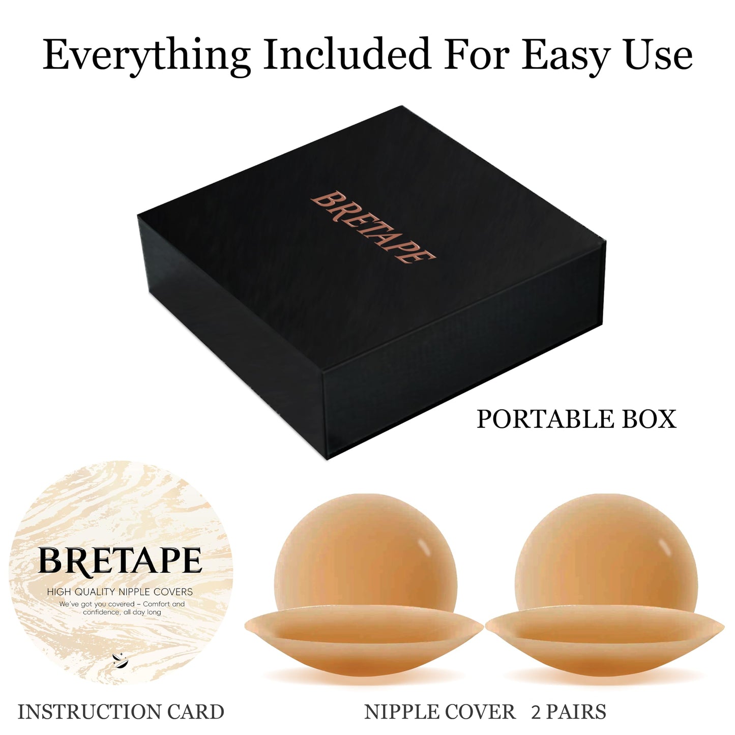 Nipple Covers for Women–2 Pairs Reusable Silicone Pasties, Adhesive&Waterproof, No Show Design with Travel Box