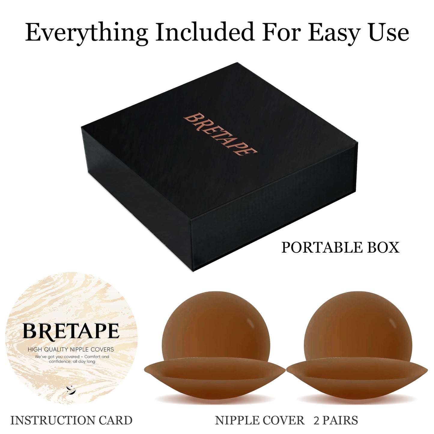 Nipple Covers for Women–2 Pairs Reusable Silicone Pasties, Adhesive&Waterproof, No Show Design with Travel Box