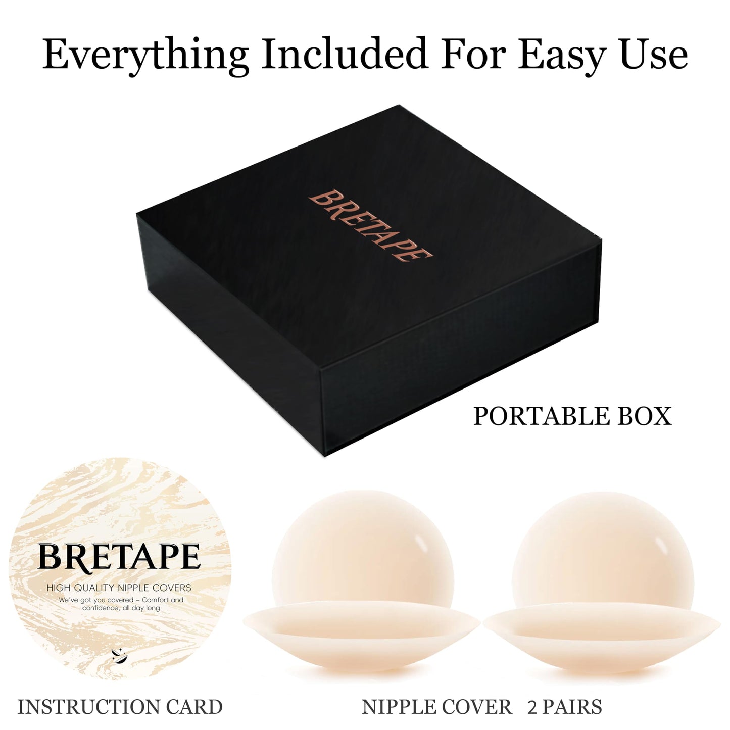 Nipple Covers for Women–2 Pairs Reusable Silicone Pasties, Adhesive&Waterproof, No Show Design with Travel Box