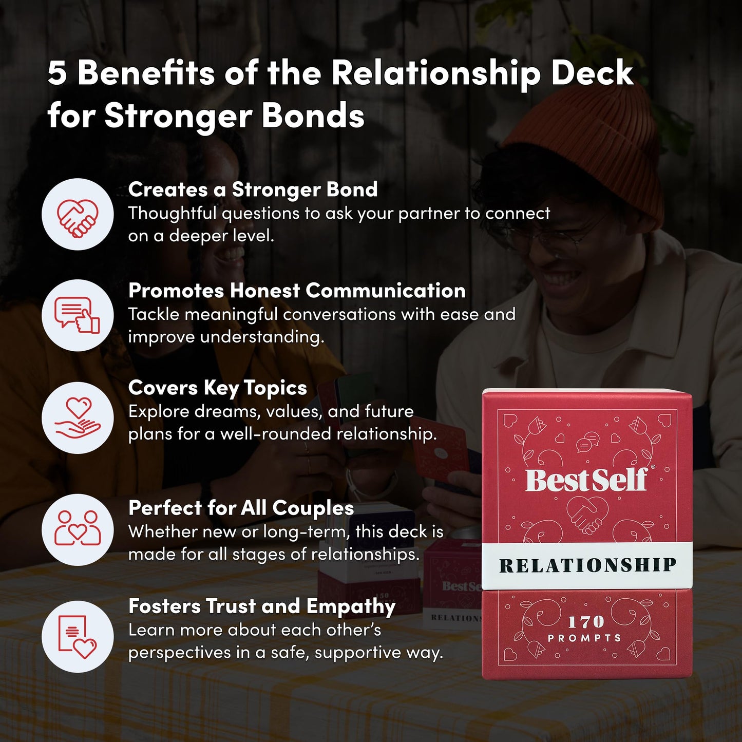 BestSelf Intimacy Deck – 170 Couples Conversation Starters, Romantic Couples Card Game, Fun Couples Game for Adults, Build Emotional Connection & Deeper Bond