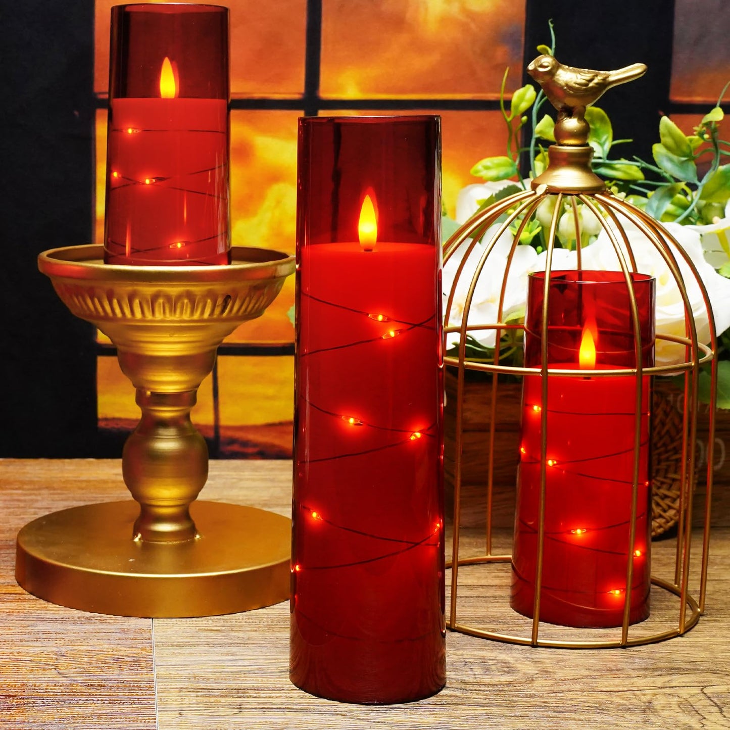 Flameless LED Candles with Timer 5 Pc Flickering Flameless Candles for Romantic Ambiance and Home Decoration Stable Acrylic Shell,with Embedded Star String，Battery Operated Candles（Grey）