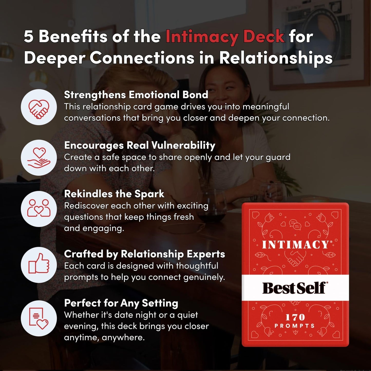 BestSelf Intimacy Deck – 170 Couples Conversation Starters, Romantic Couples Card Game, Fun Couples Game for Adults, Build Emotional Connection & Deeper Bond